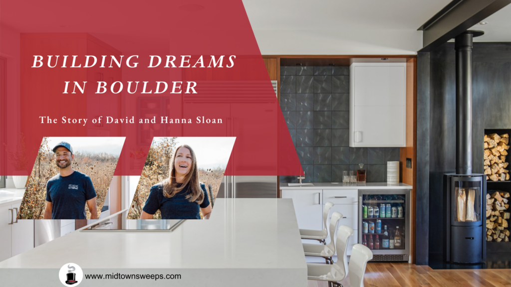 A promotional graphic for Boulder home builders with the headline “Building Dreams in Boulder” over a modern kitchen interior and two smaller photos of a smiling couple standing outdoors.